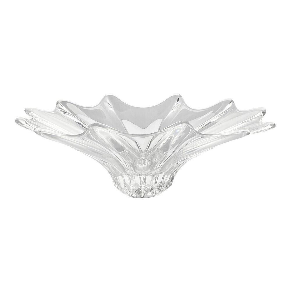 1970s Daum-Style Crystal Freeform Organic Clear Oblong Centerpiece Bowl 15”